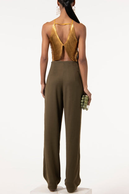 Veroty Halter Fringe Top - Gold