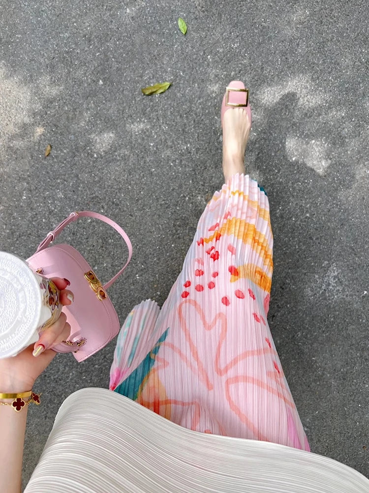 Floral Pleated Slimming High Waist Beach Comfort Skirt