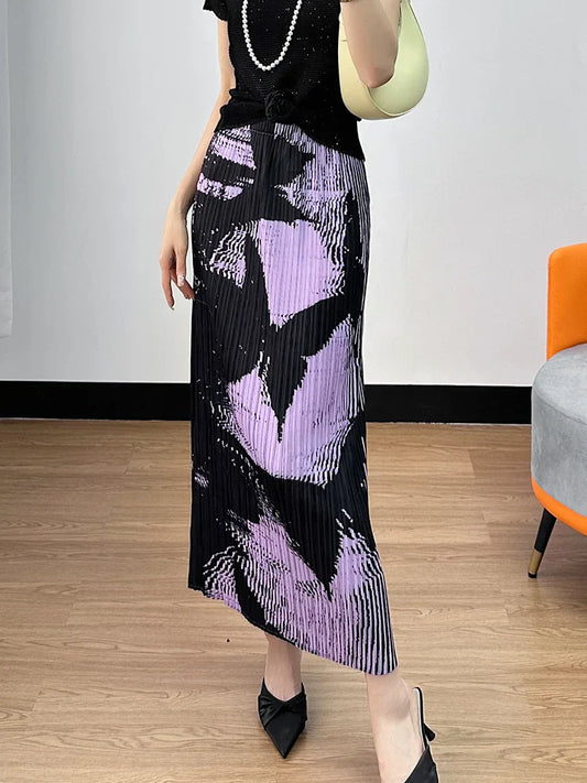 Floral Pleated Slimming High Waist Beach Comfort Skirt