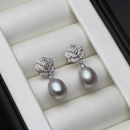 Women's Vintage Silver Flower Pearl Earrings – Romantic Elegant Jewelry