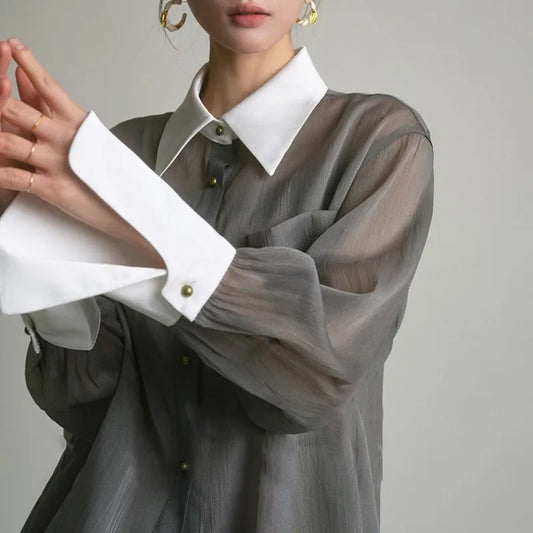 Vintage Sheer Long Sleeve Sun-Proof Blouse