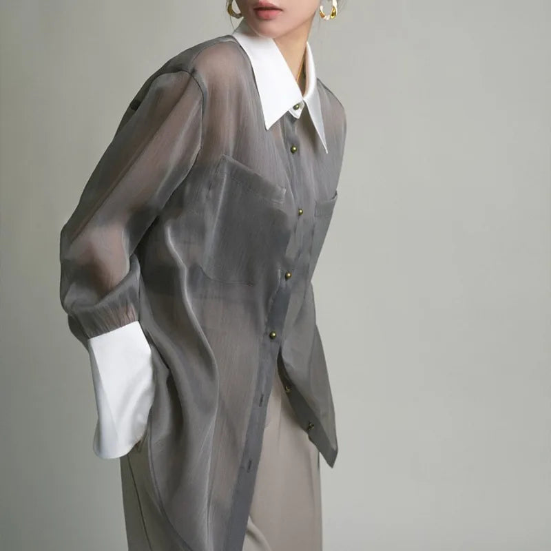 Vintage Sheer Long Sleeve Sun-Proof Blouse