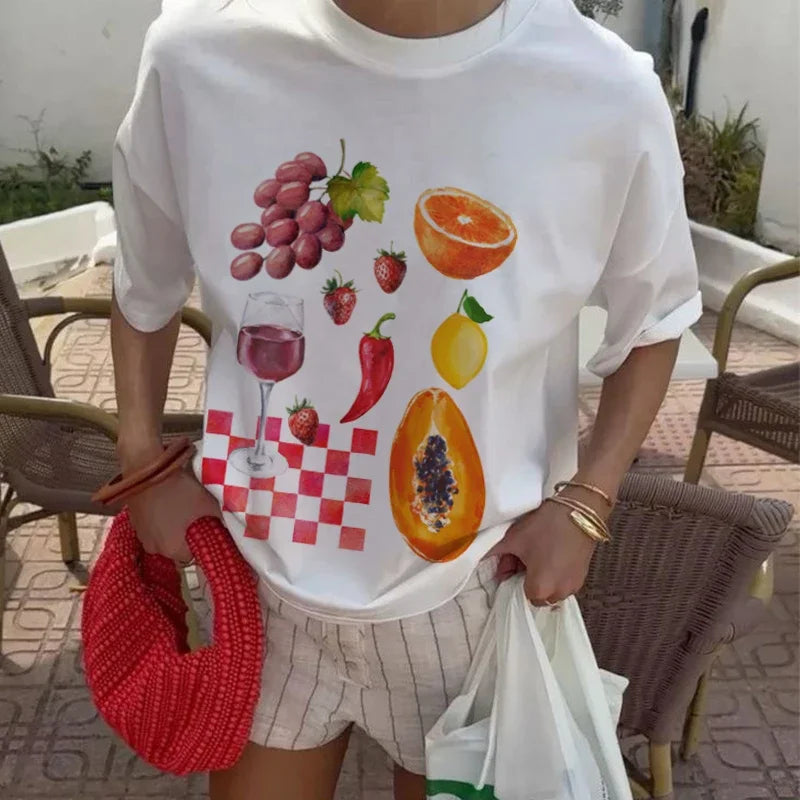 Fruit Wine Printed Oversized T-shirt