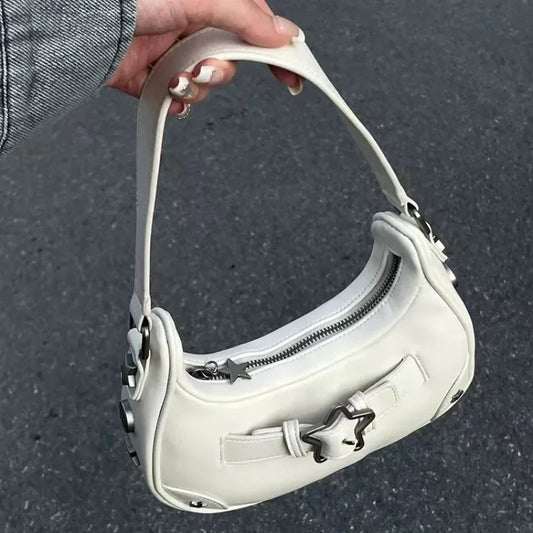 Cute White Star Leather Shoulder Tote Bag