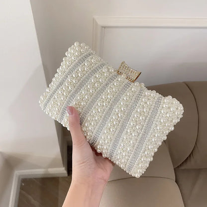 Vintage Pearl Diamond Evening Clutch Wedding Shoulder Bag