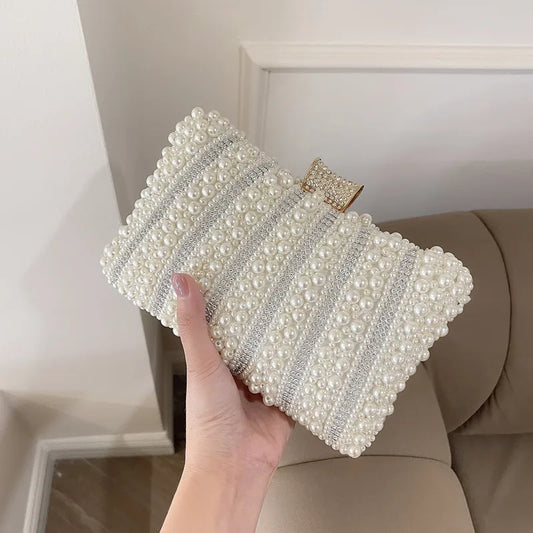 Vintage Pearl Diamond Evening Clutch Wedding Shoulder Bag