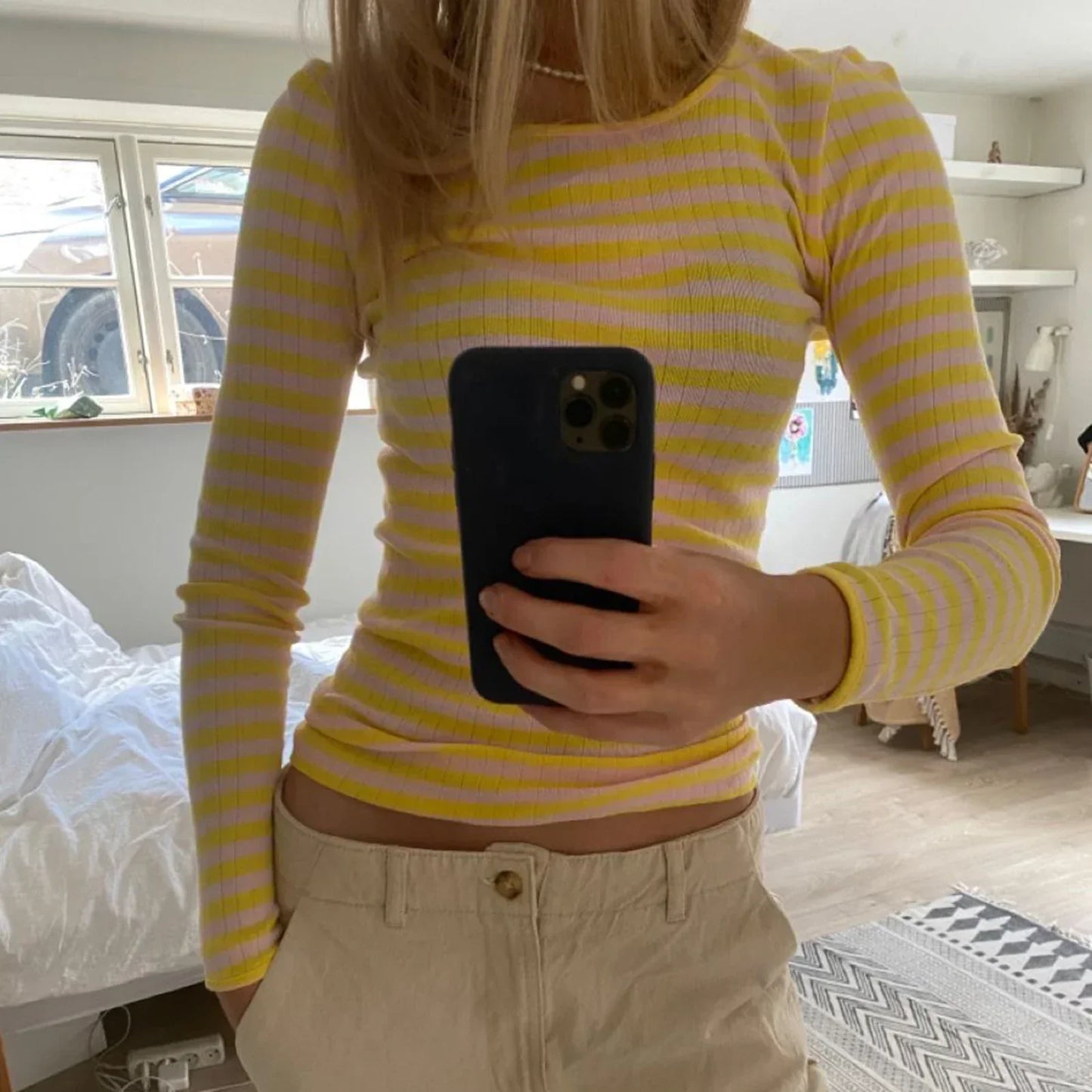 Preppy Y2K Striped Rib Knitted Crop Long Sleeve Knit Top