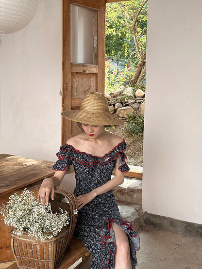 Vintage-inspired Contrast Floral Fishtail Dress