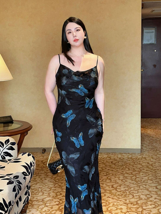 Vintage Butterfly Slip Dress no Cardigan