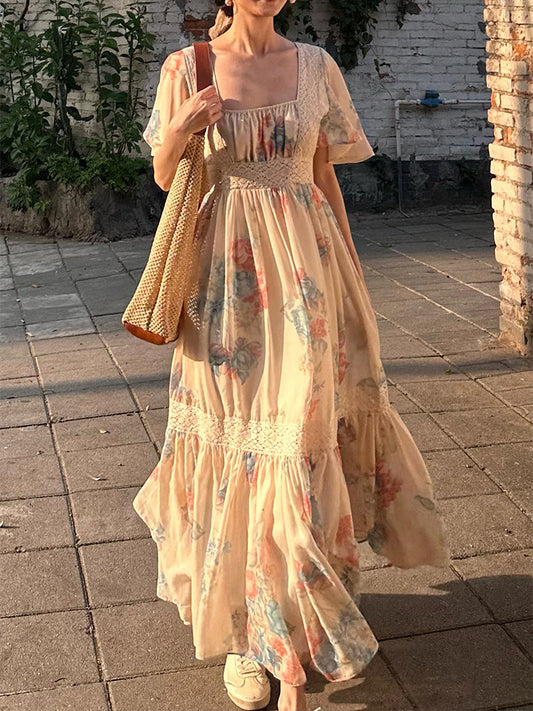 Vintage Short-sleeve Maxi Dress