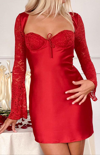 Romancia Red Long Sleeve Mini Dress