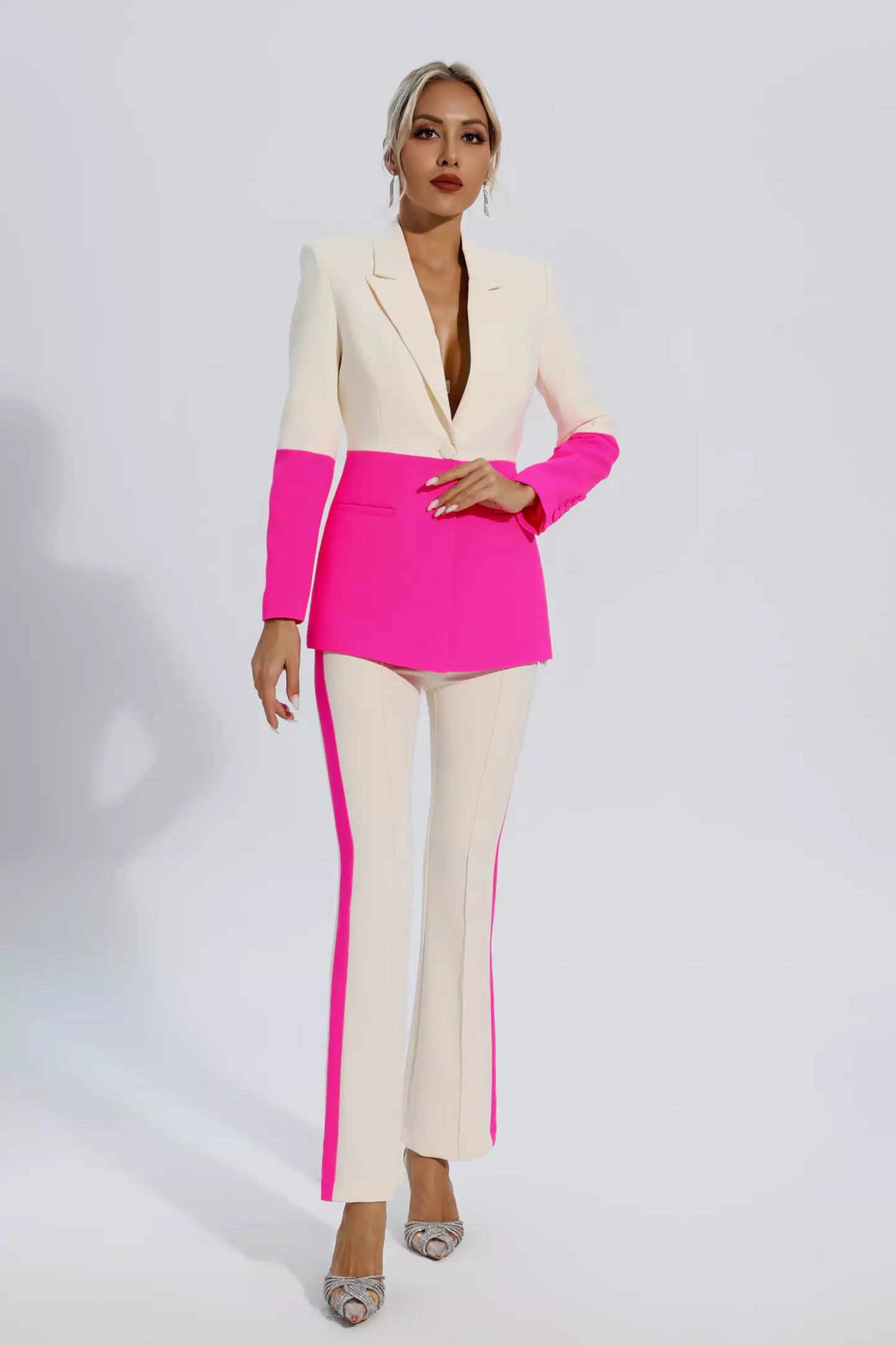 Virginia Pink Splicing Apricot Blazer Set