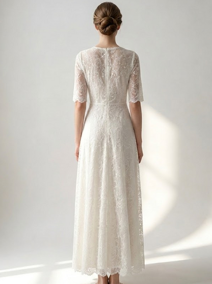 White Lace Maxi Boho Dress for Women - Embroidery Button Front Short Sleeves High Low Dress - Summer Beach Bridal Party Wear 2026