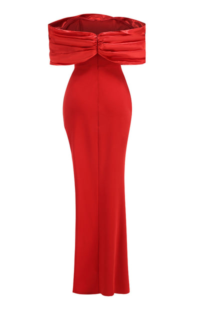 Sophia Off Shoulder Ruched Maxi Slit Dress