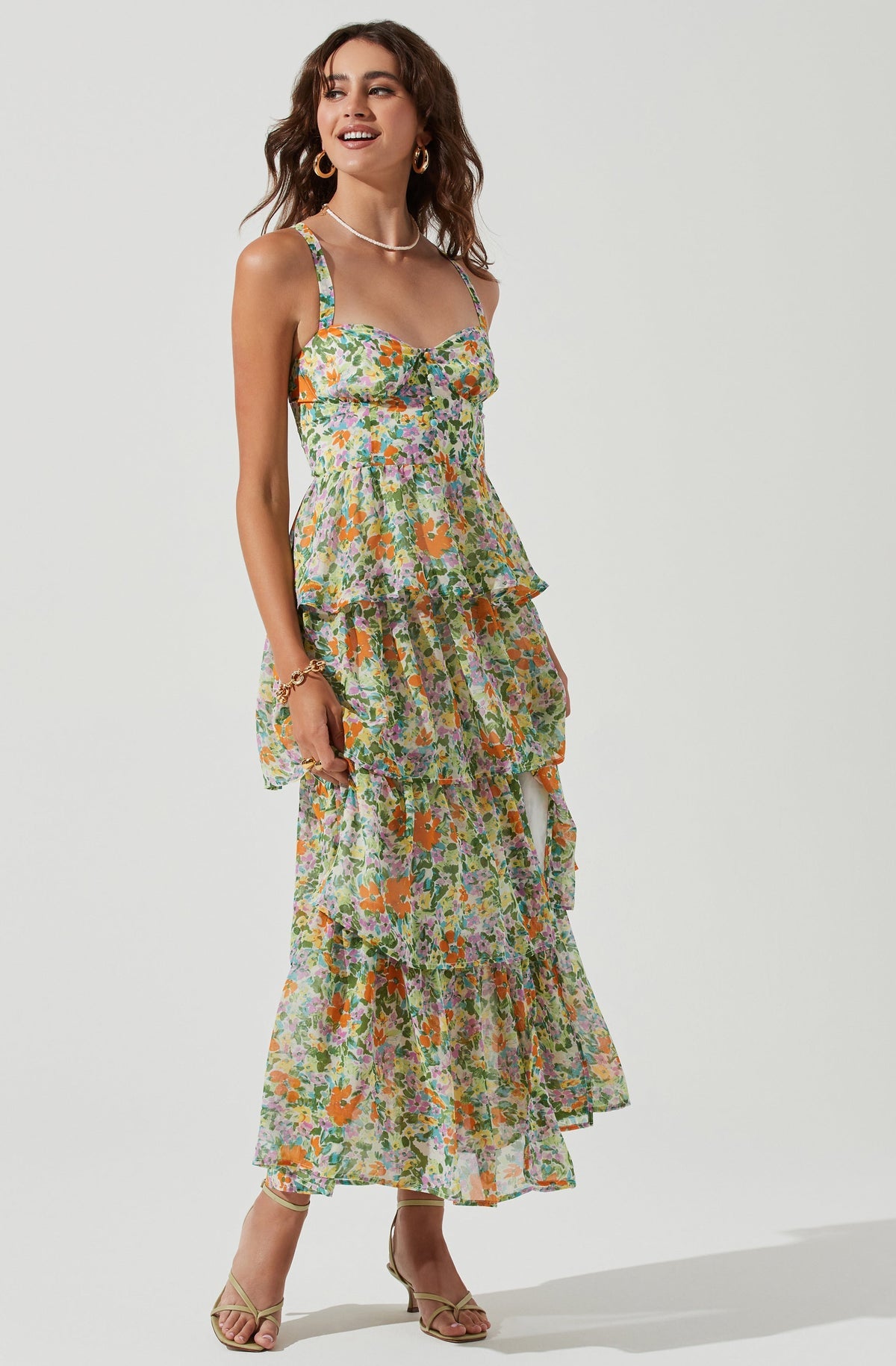 Cami Floral Backless Tiered Hem Maxi Dress Green