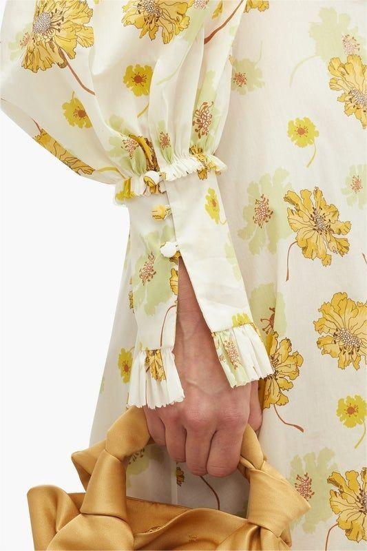 Floral Stand Collar Lantern Sleeve Maxi Dress