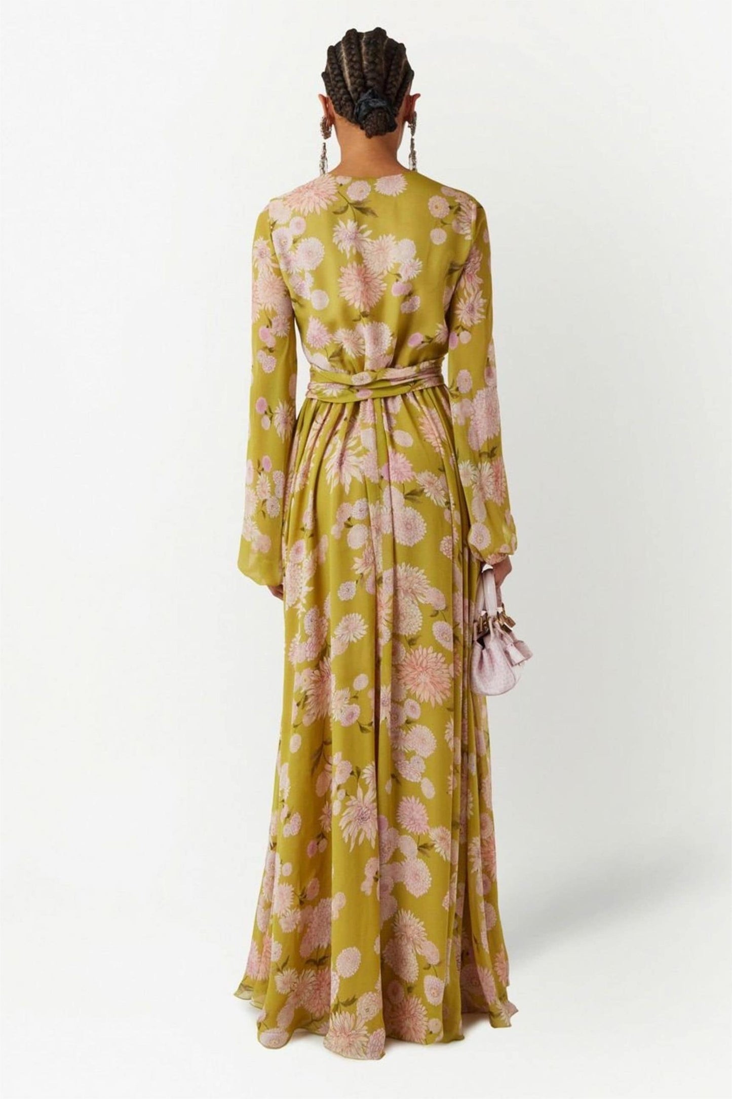 Floral Lace Up Puff Sleeve Maxi Dress