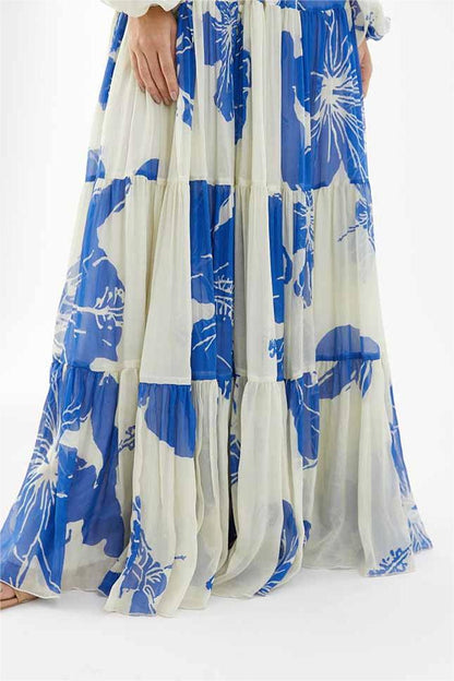 Floral Print Long Sleeve V-Neck Maxi Dress