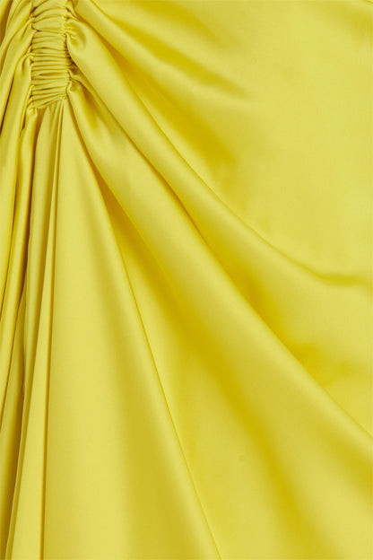 Satin Ruched Cape Sleeve Split Maxi Dress