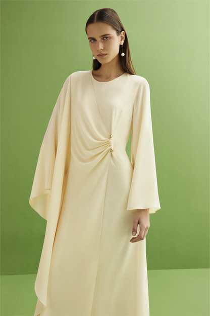 Solid Round Neck Cape Sleeve Maxi Dress