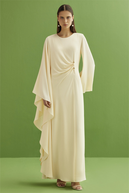 Solid Round Neck Cape Sleeve Maxi Dress