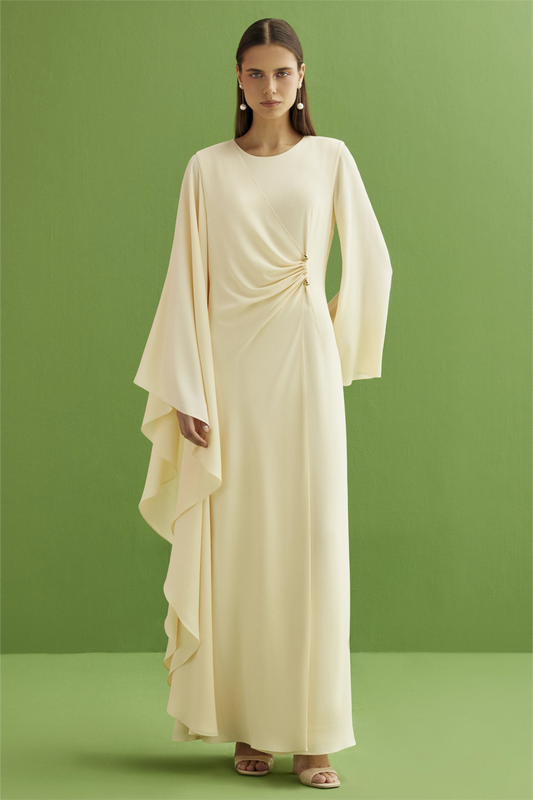 Solid Round Neck Cape Sleeve Maxi Dress