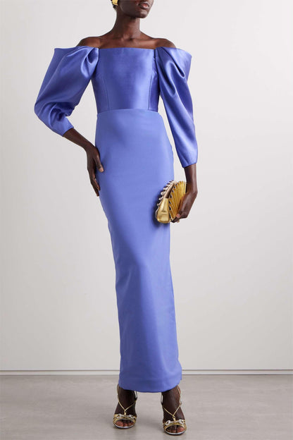 Solid Satin Off-Shoulder Maxi Dress