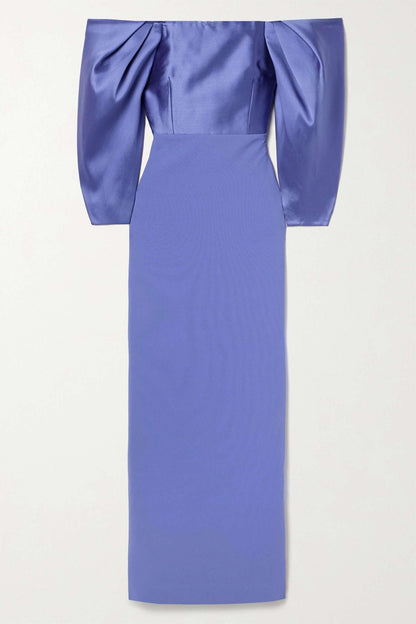 Solid Satin Off-Shoulder Maxi Dress