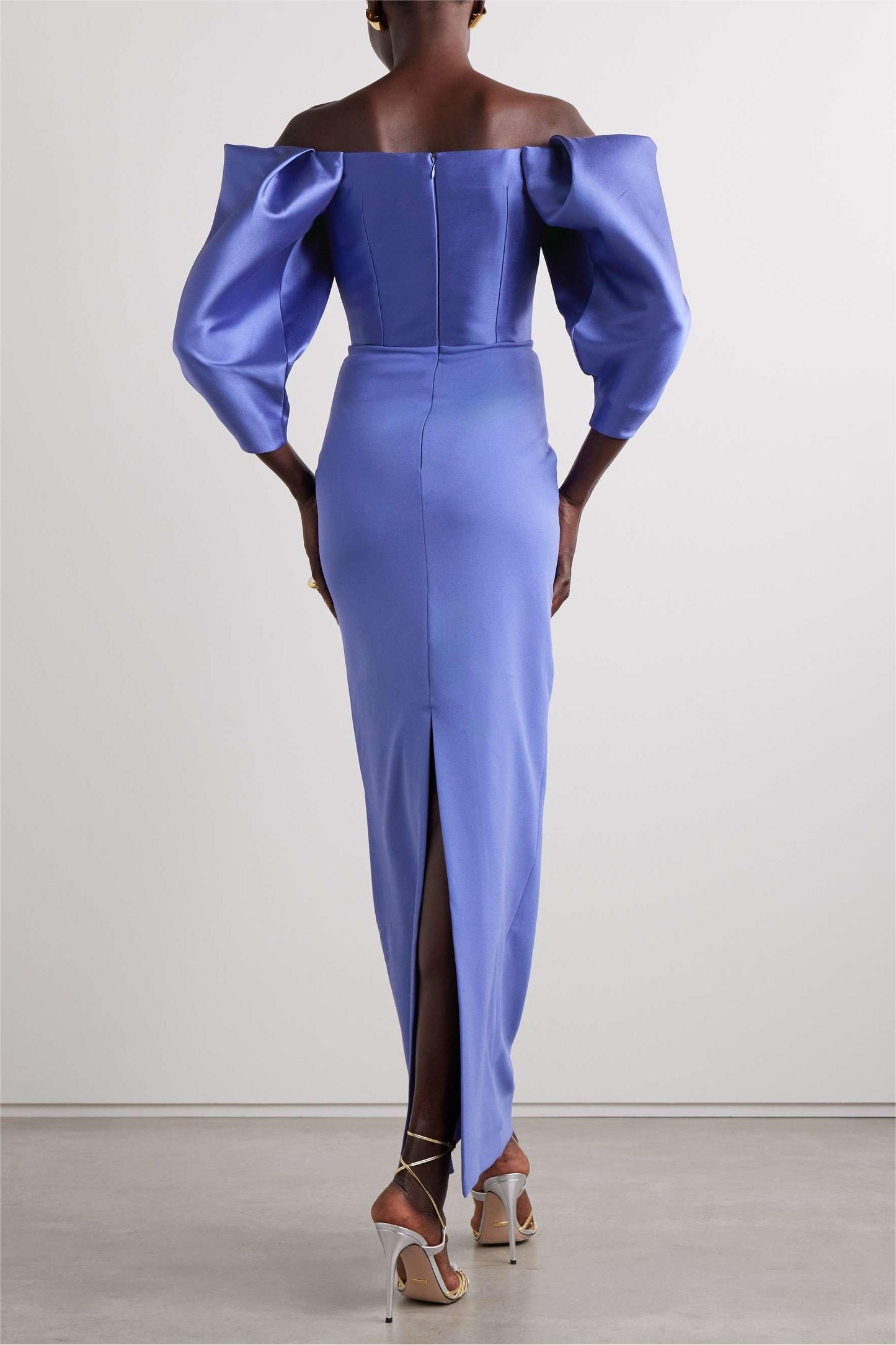 Solid Satin Off-Shoulder Maxi Dress