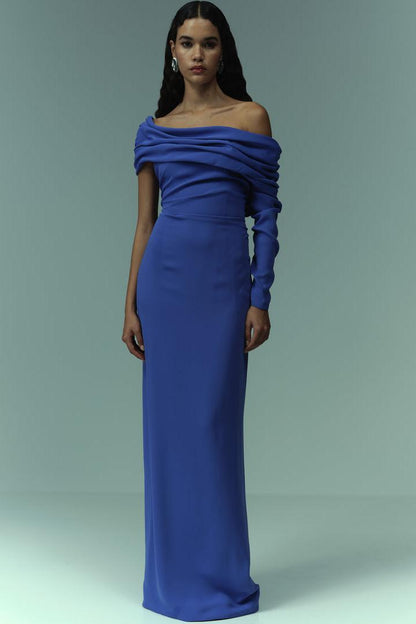 Solid Off-Shoulder Ruched Maxi Dress