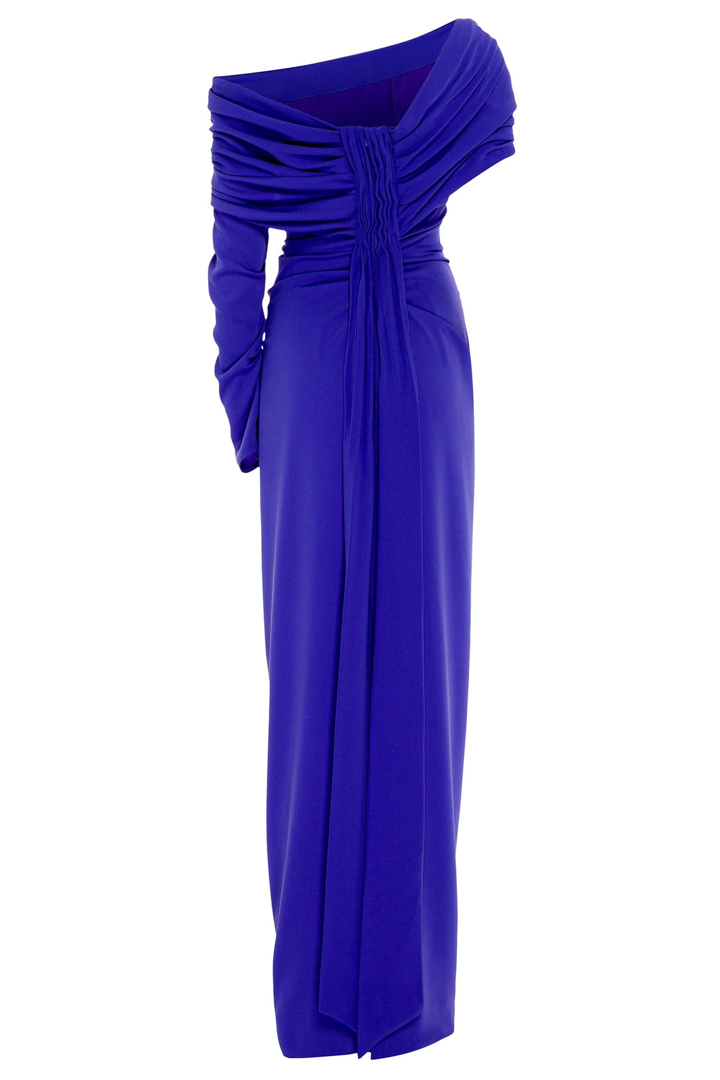 Solid Off-Shoulder Ruched Maxi Dress