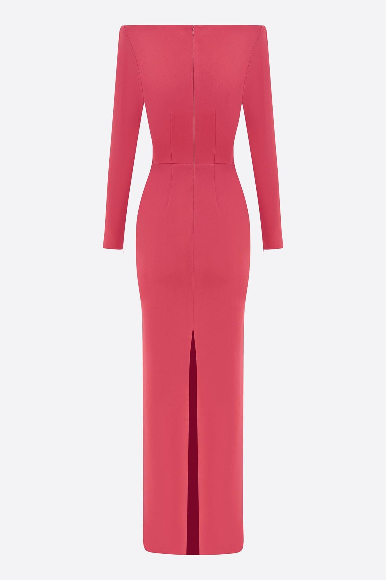 Satin Square Collar Long Sleeve Maxi Dress