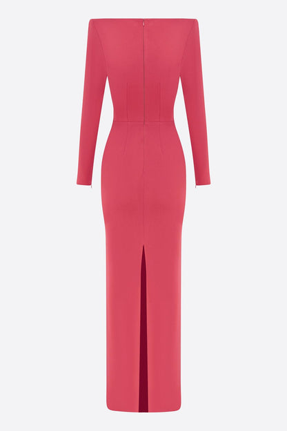 Satin Square Collar Long Sleeve Maxi Dress