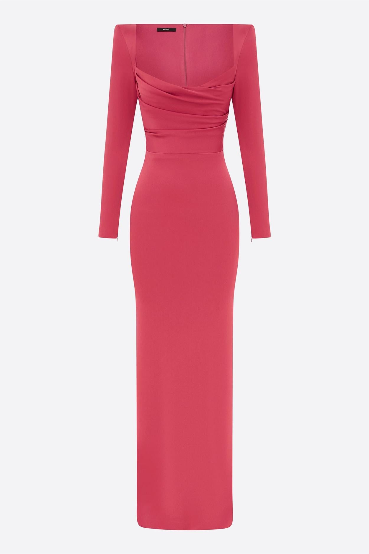 Satin Square Collar Long Sleeve Maxi Dress