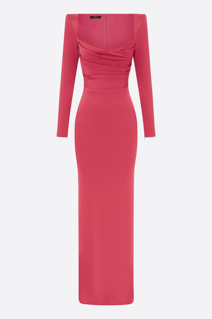 Satin Square Collar Long Sleeve Maxi Dress