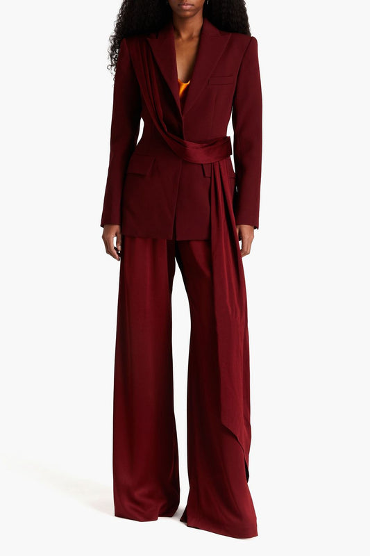 Ribbon Flapped Blazer & High Waist Pants Set