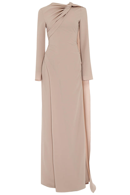 Solid Long Sleeve Cape Maxi Dress