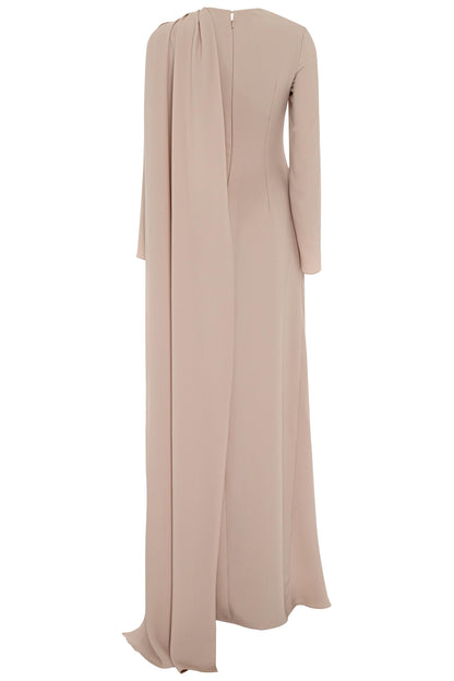 Solid Long Sleeve Cape Maxi Dress