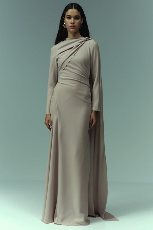 Solid Long Sleeve Cape Maxi Dress