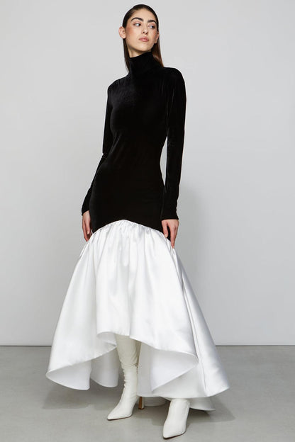 Satin Velvet Splicing Maxi Dress