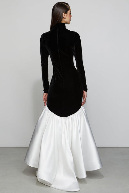 Satin Velvet Splicing Maxi Dress