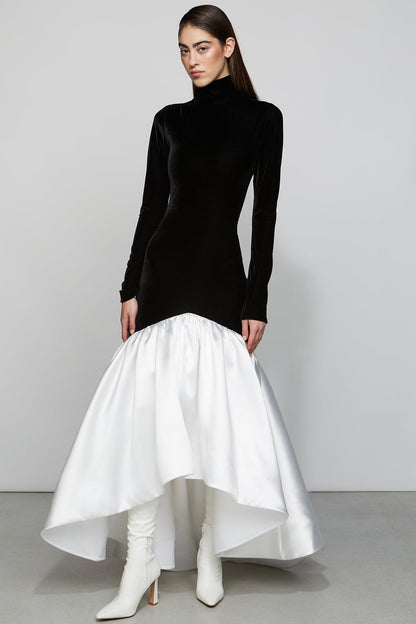 Satin Velvet Splicing Maxi Dress