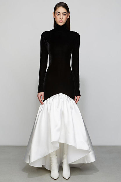 Satin Velvet Splicing Maxi Dress