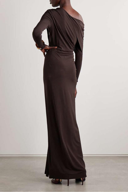 Solid Jersey Off-Shoulder Maxi Dress