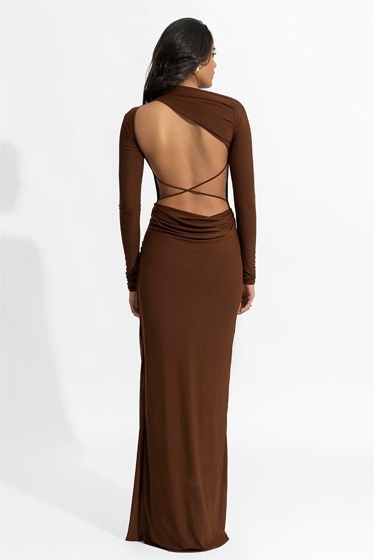 Solid Gathering Long Sleeve Maxi Dress