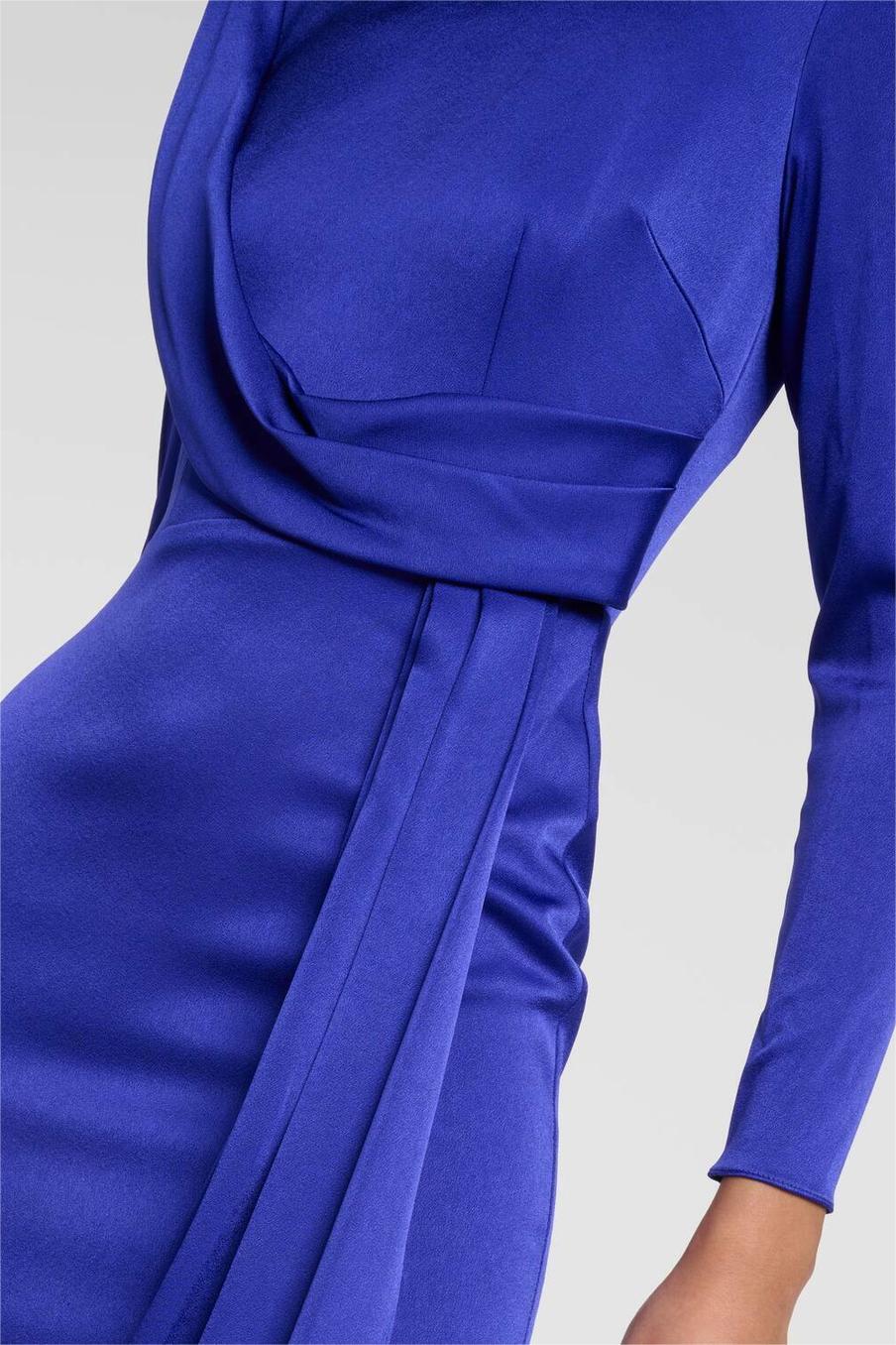 Satin Solid Long Sleeve Midi Dress