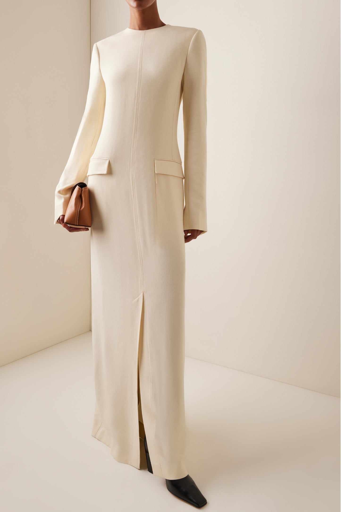 Solid Long Sleeve Split Maxi Dress