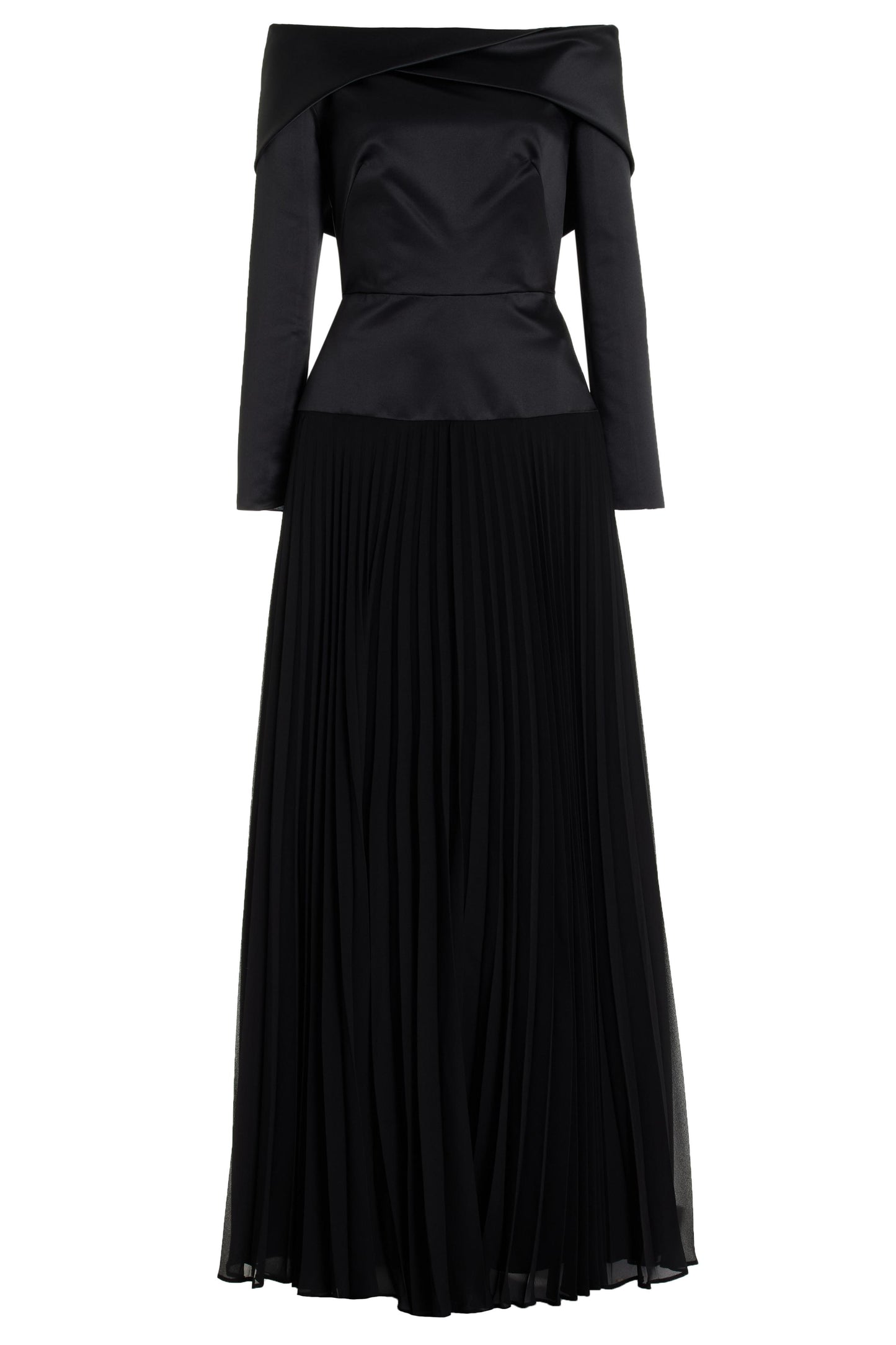 Solid Pleated Off-Shoulder Maxi Dress