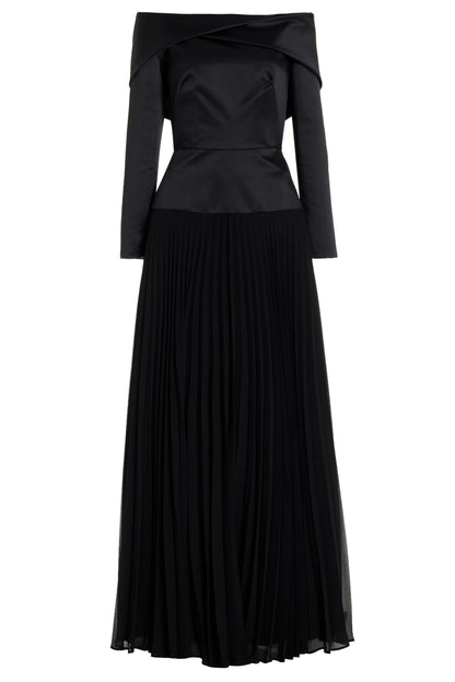 Solid Pleated Off-Shoulder Maxi Dress