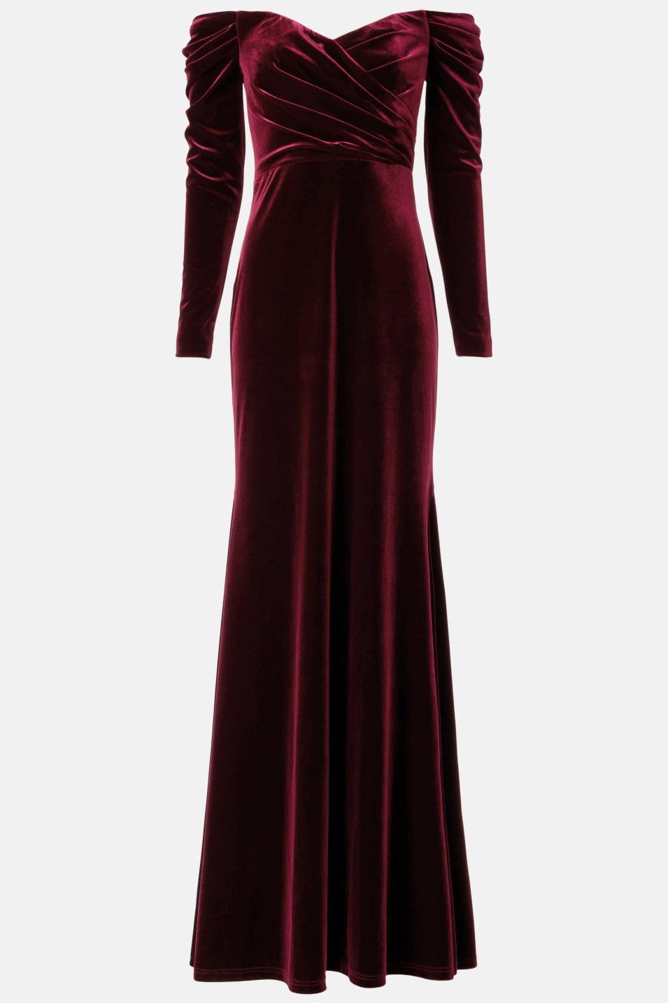 Velvet Solid Off-Shoulder Maxi Dress